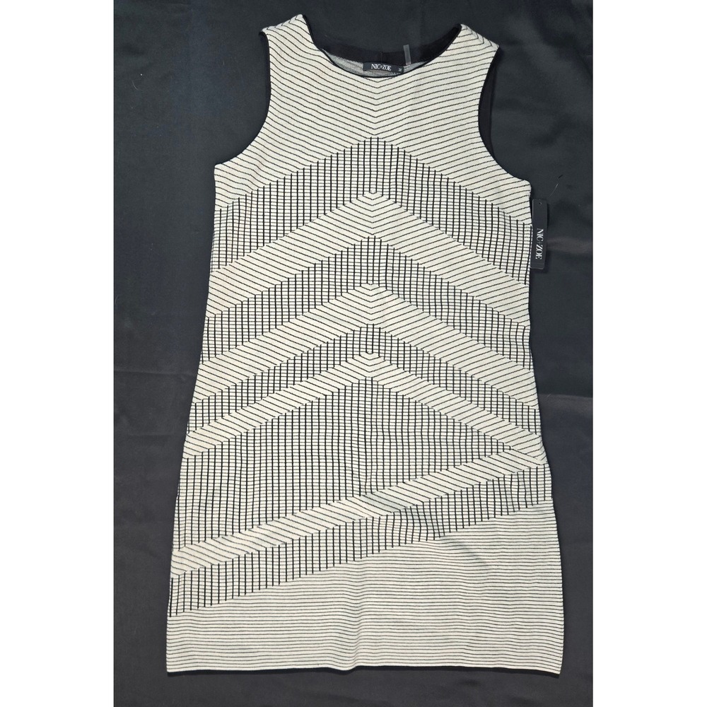 NIC+ZOE Chevron Knit Sweater Dress Creme Brulee Sleeveless Shift Size M NEW - Picture 2 of 7